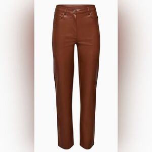 Wilfred Aritzia -The Melina Vegan Leather Cognac High Rise Straight Leg Size 4